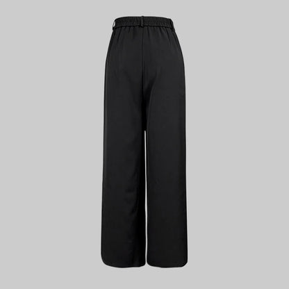 Yeezzi Women's Fashion Simple Solid Color High Waist Wide Leg Pants Loose Urban Casual Office Formal Trousers Bottoms No Belt