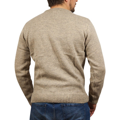 100 Shetland Wool Crew Round Neck Knit Jumper Pullover Mens Sweater Knitted Beige