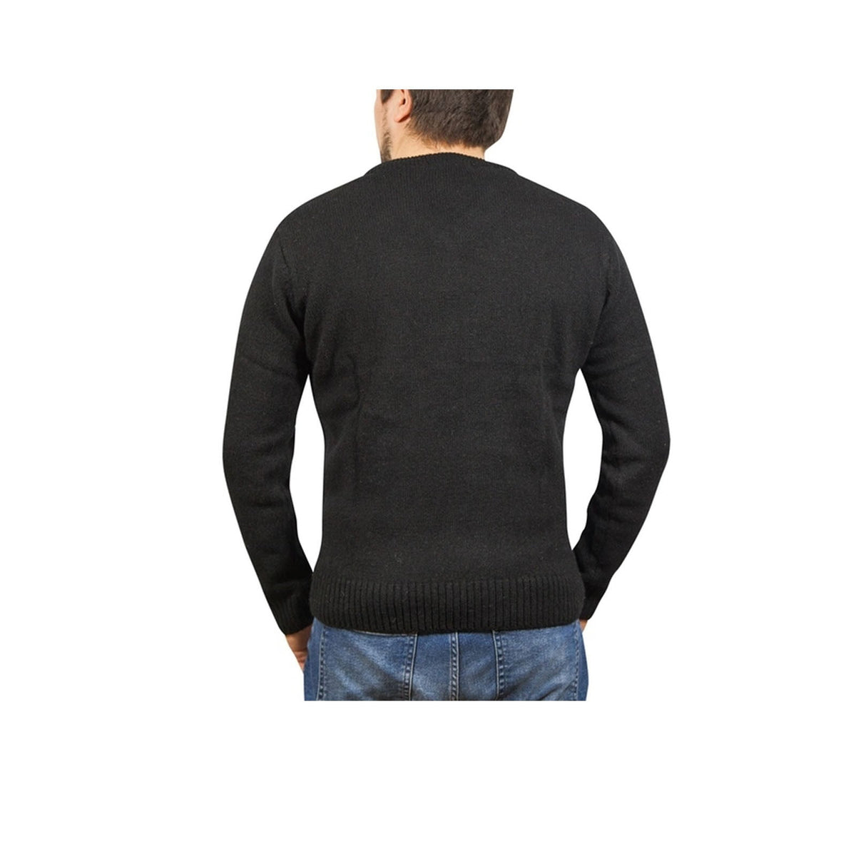100 Shetland Ragg Wool V Neck Knit Jumper Pullover Mens Sweater Knitted Plain Black