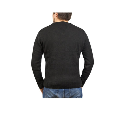 100 Shetland Ragg Wool V Neck Knit Jumper Pullover Mens Sweater Knitted Plain Black