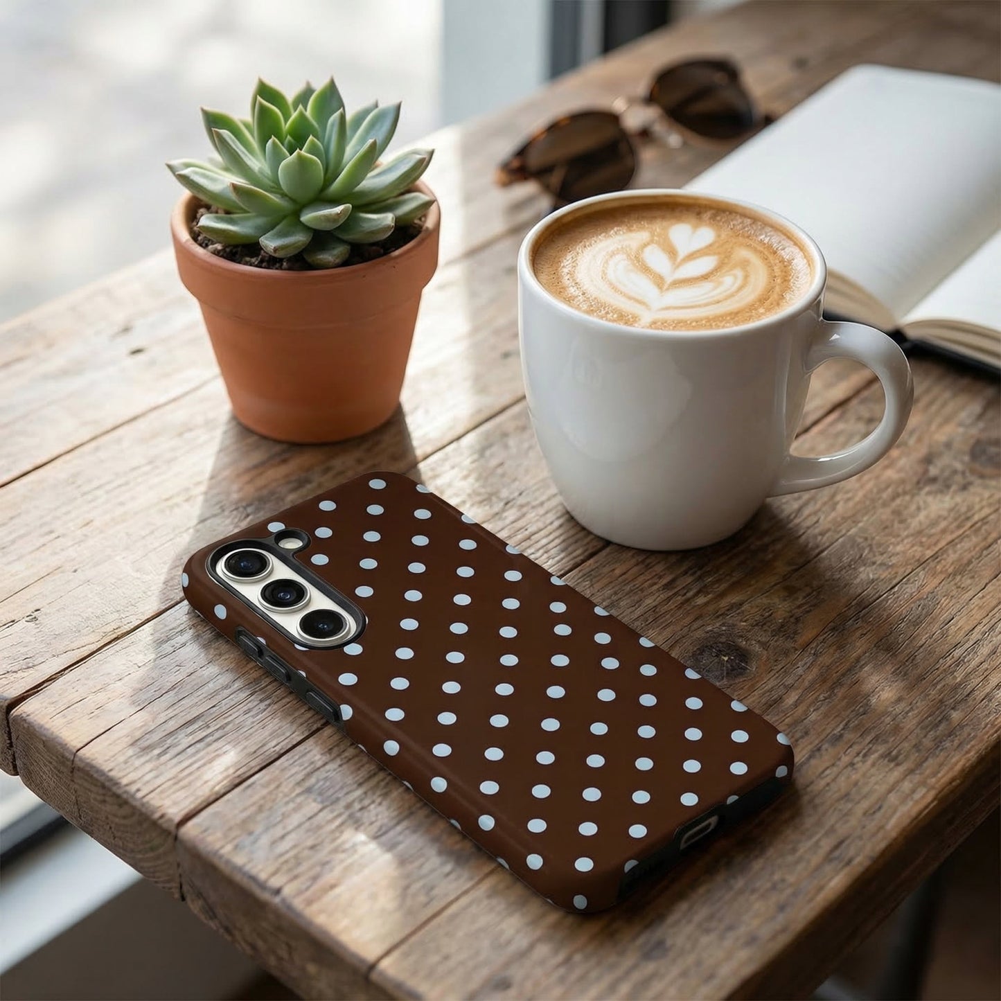 Samsung Tough Phone Case - Brown & Blue Polka Dot