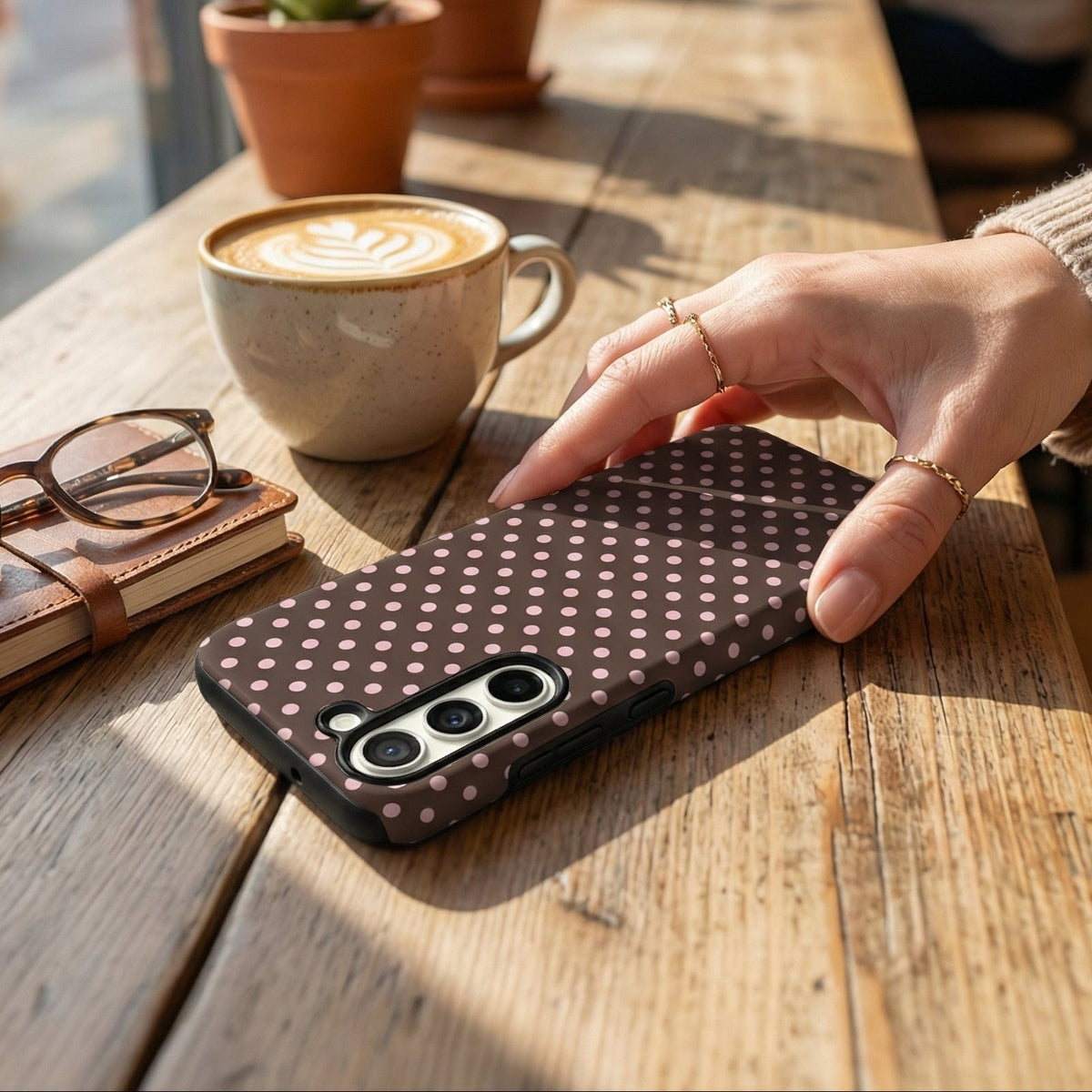 Samsung Tough Phone Case - Brown Polka Dot