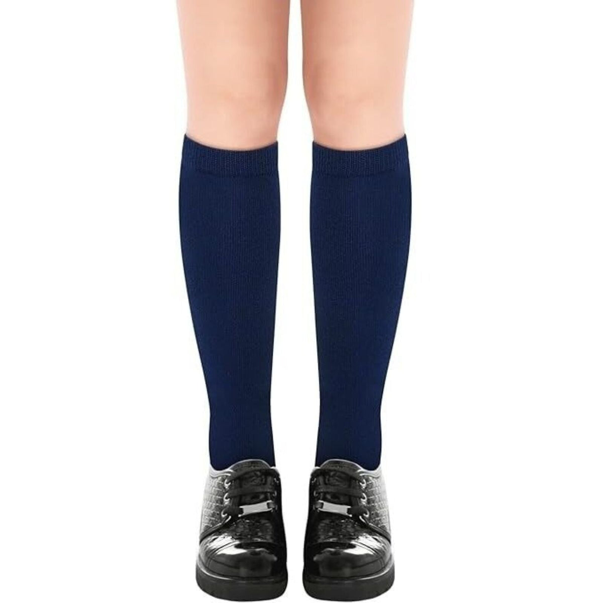 1X Pair School Uniform Knee High Socks Cotton Rich Girls Boys Kids Navy