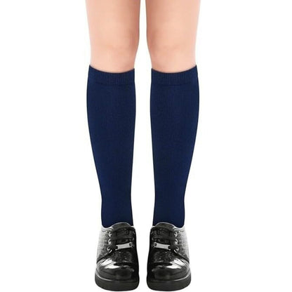 1X Pair School Uniform Knee High Socks Cotton Rich Girls Boys Kids Navy
