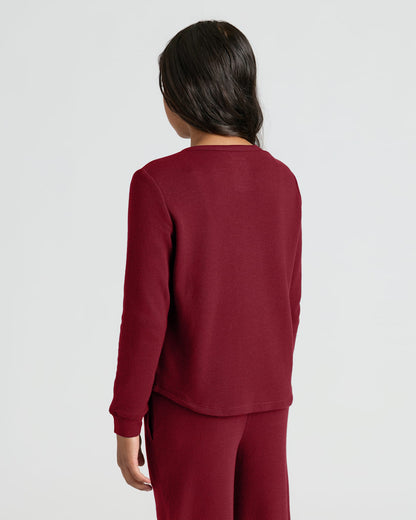 Girls Dark Maroon Waffle Long Sleeve Henley & Waffle Leg Pants 2-Pack