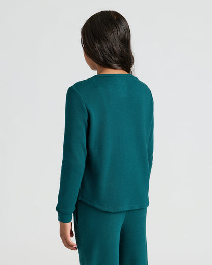 Girls Deep Emerald Waffle Long Sleeve Henley & Waffle Leg Pants 2-Pack