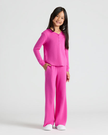 Girls Long Sleeve Boxy Waffle Henley 3-Pack