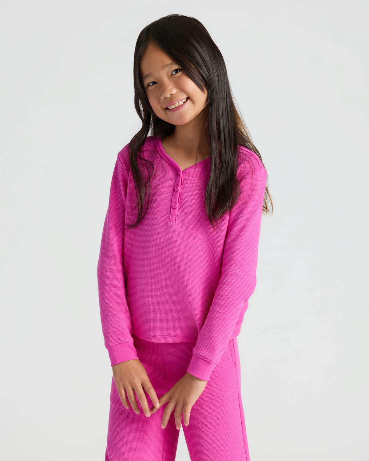 Girls Long Sleeve Boxy Waffle Henley 3-Pack