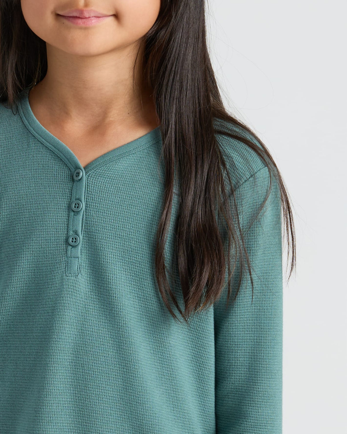 Girls Stormcloud Long Sleeve Boxy Waffle Henley