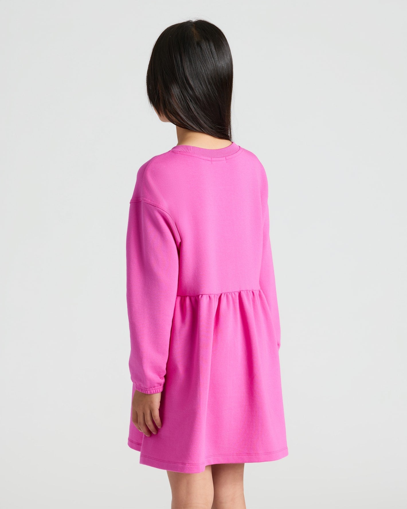 Girls Electric Fuchsia Long Sleeve Fleece Dress