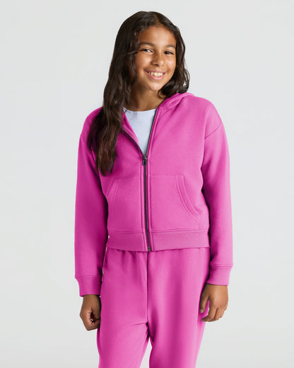 Girls Electric Fuchsia Cropped Zip Hoodie & Relaxed Joggers 2-Pack