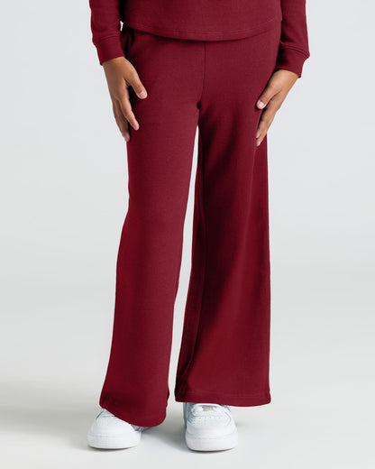 Girls Dark Maroon Waffle Long Sleeve Henley & Waffle Leg Pants 2-Pack