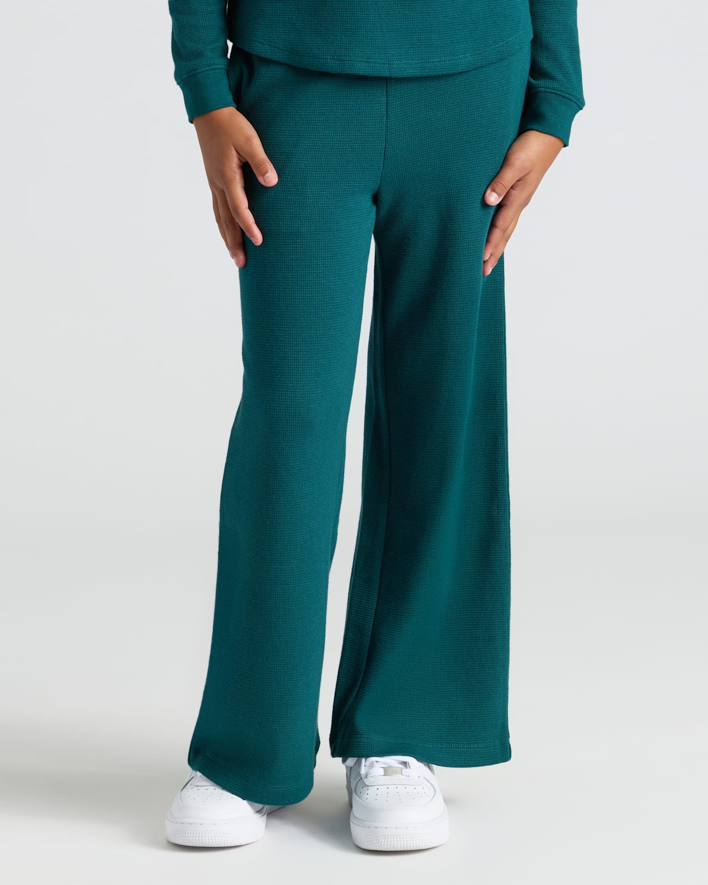 Girls Deep Emerald Waffle Long Sleeve Henley & Waffle Leg Pants 2-Pack