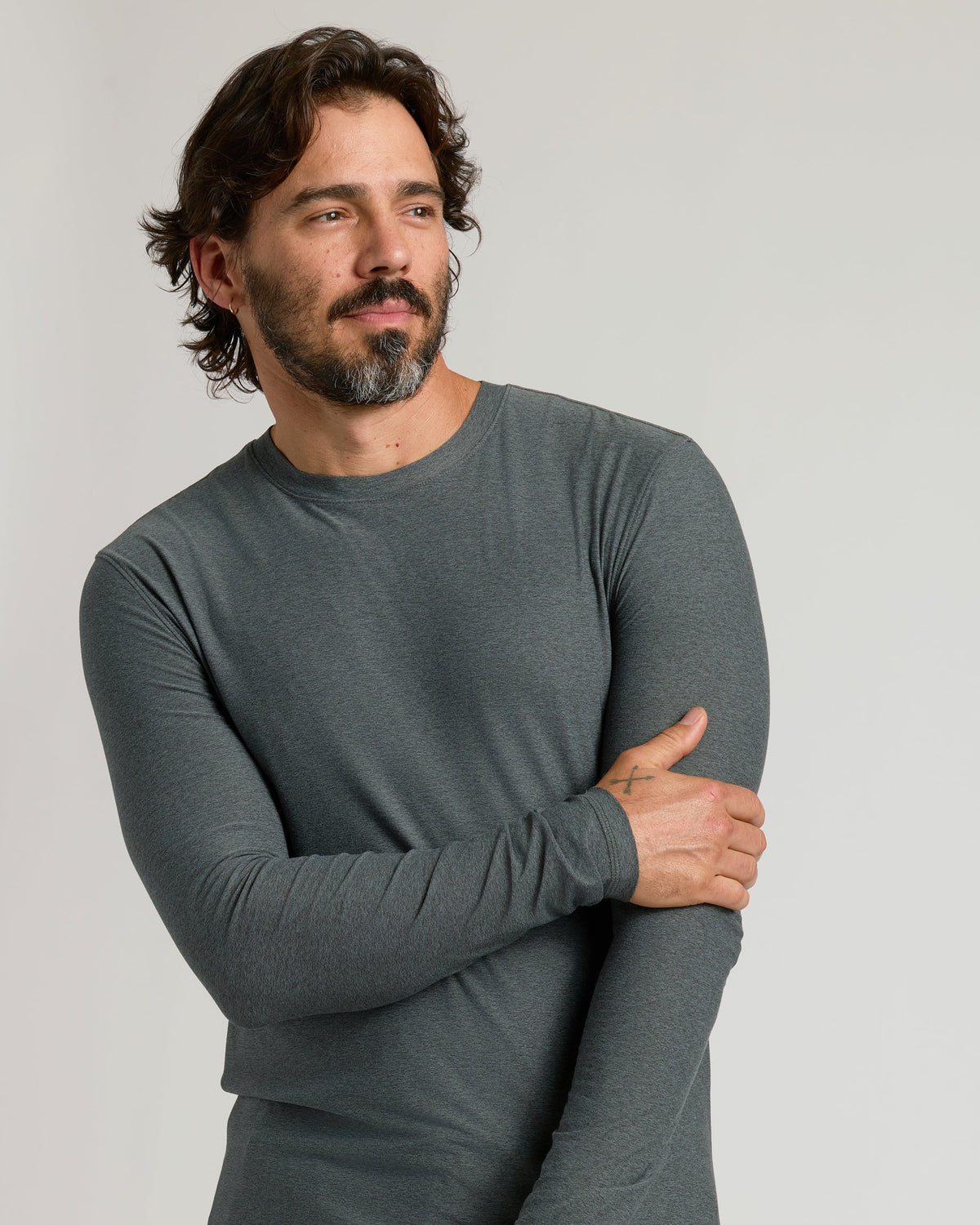 Charcoal Heather Gray Active Long Sleeve Crew T-Shirt