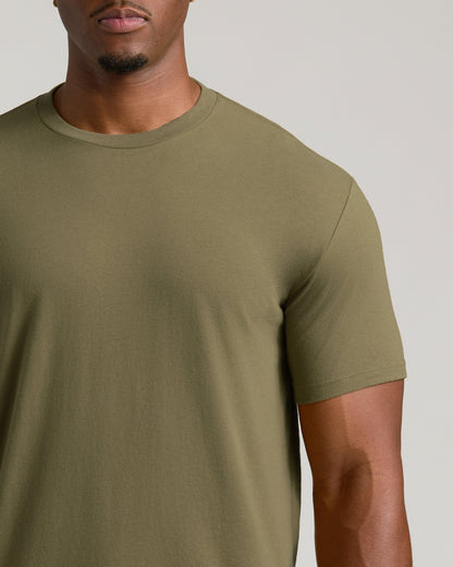 Military Green Tall Straight Hem Crew Neck T-Shirt