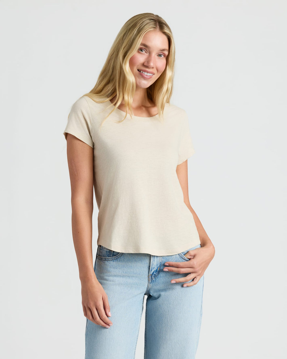 Womens Black & Oatmeal Slub Scoop Neck Tee 2-Pack
