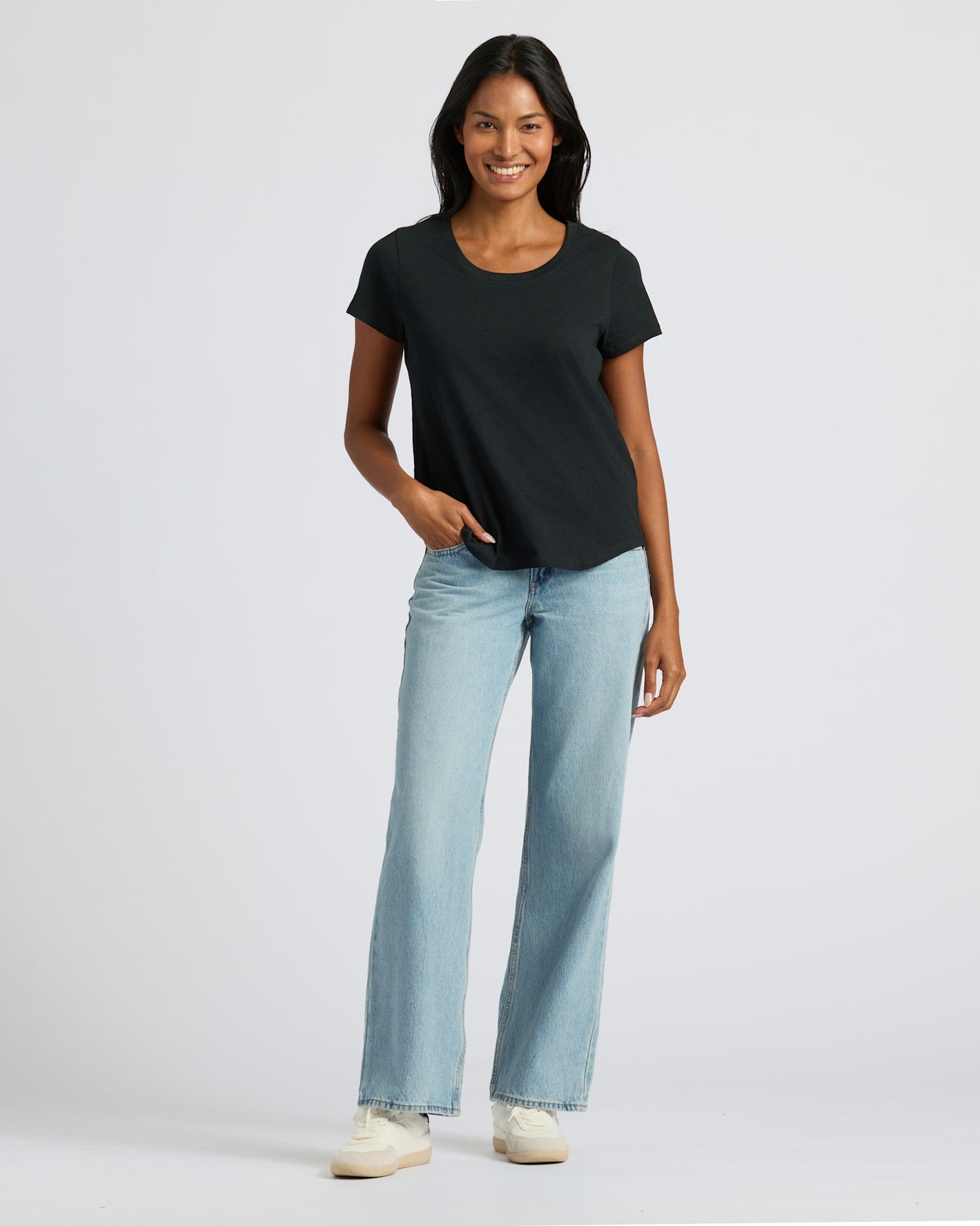 Womens Black & White Slub Scoop Neck Tee 4-Pack