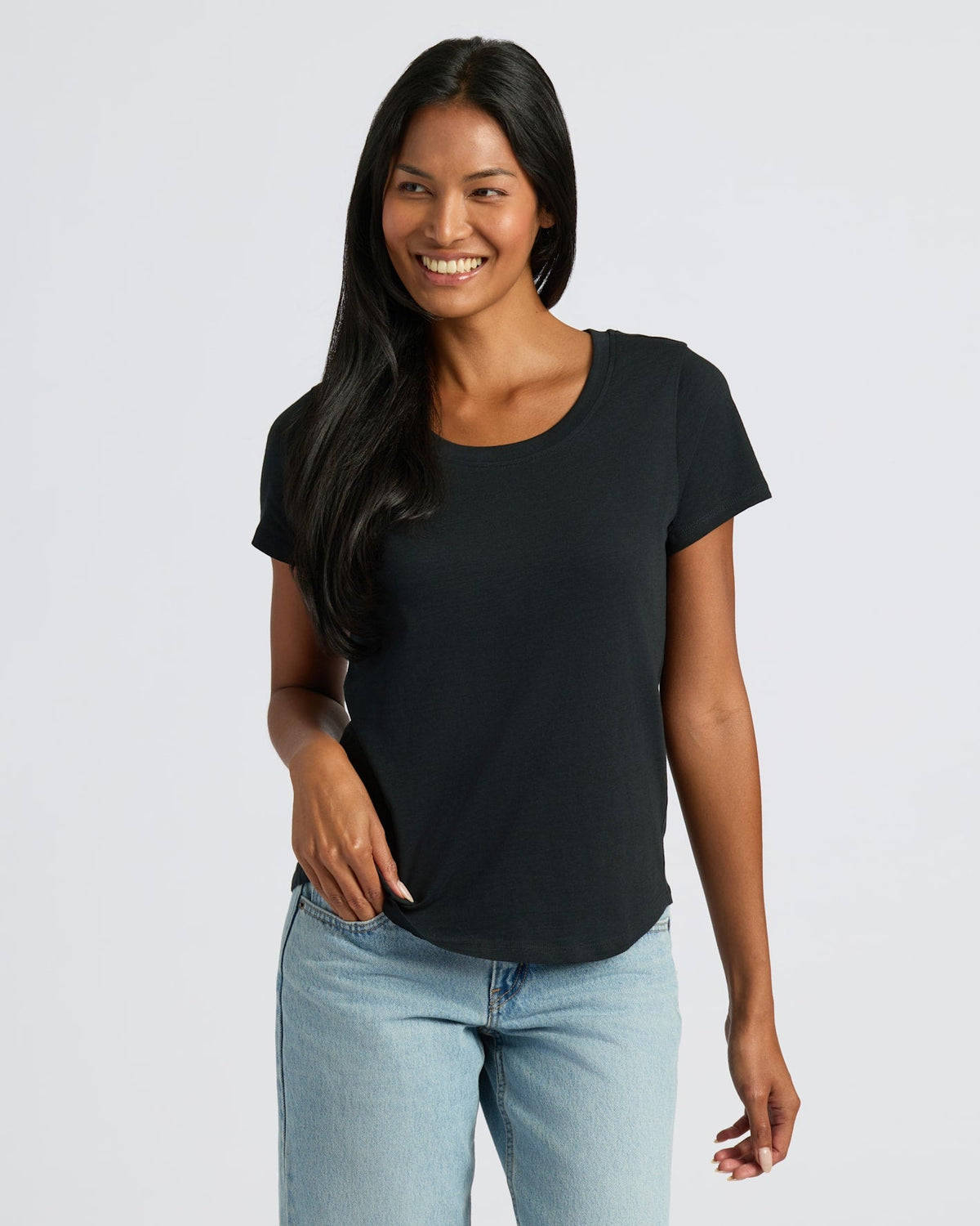 Womens Black & White Slub Scoop Neck Tee 4-Pack