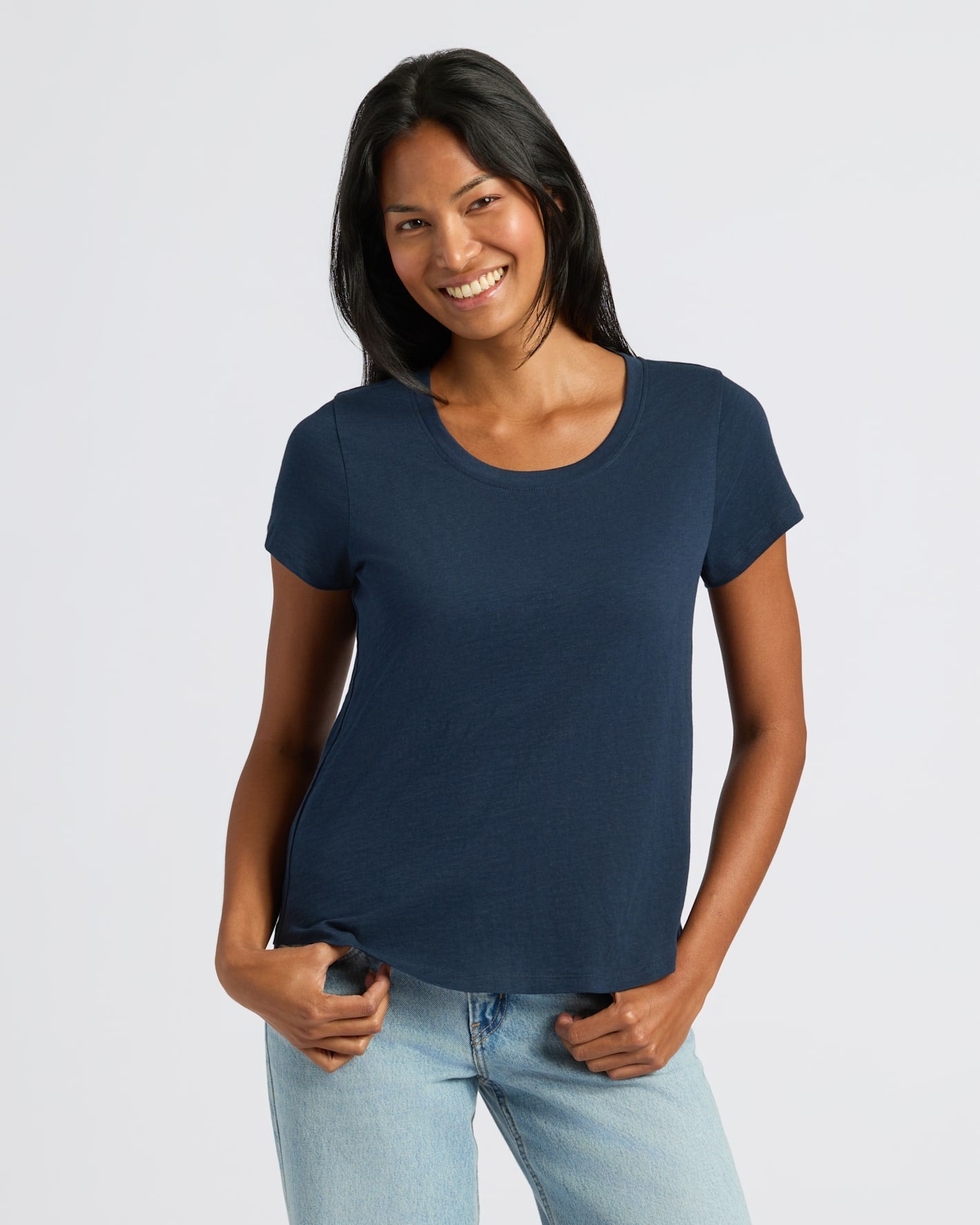 Womens Navy Slub Scoop Neck Tee