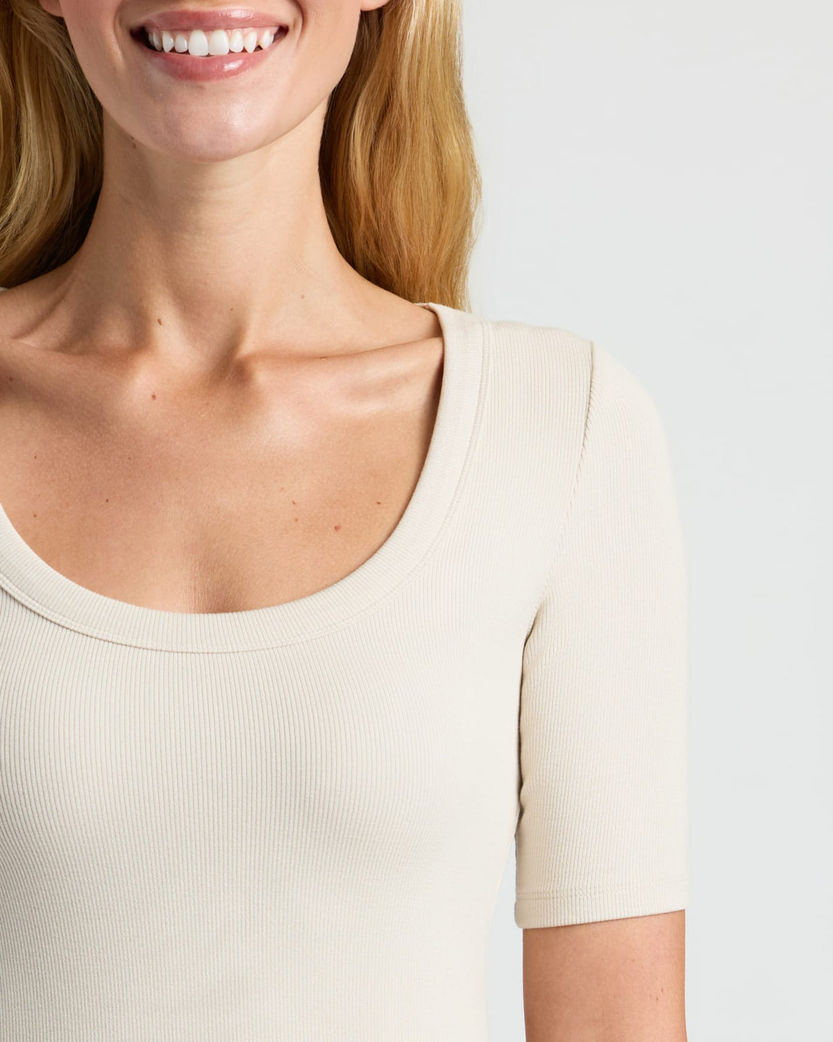 Womens Oatmeal Ribbed 3/4 Sleeve Scoop Neck Tee 3-Pack