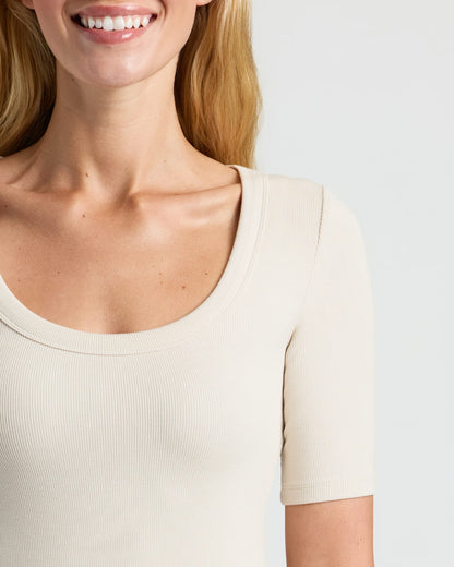 Womens Oatmeal Ribbed 3/4 Sleeve Scoop Neck Tee 3-Pack