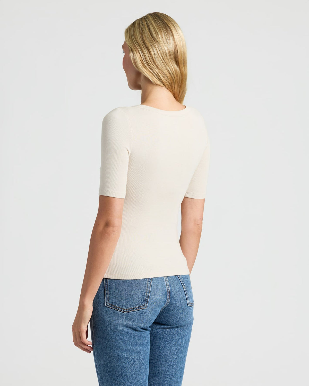 Womens Oatmeal Ribbed 3/4 Sleeve Scoop Neck Tee 3-Pack