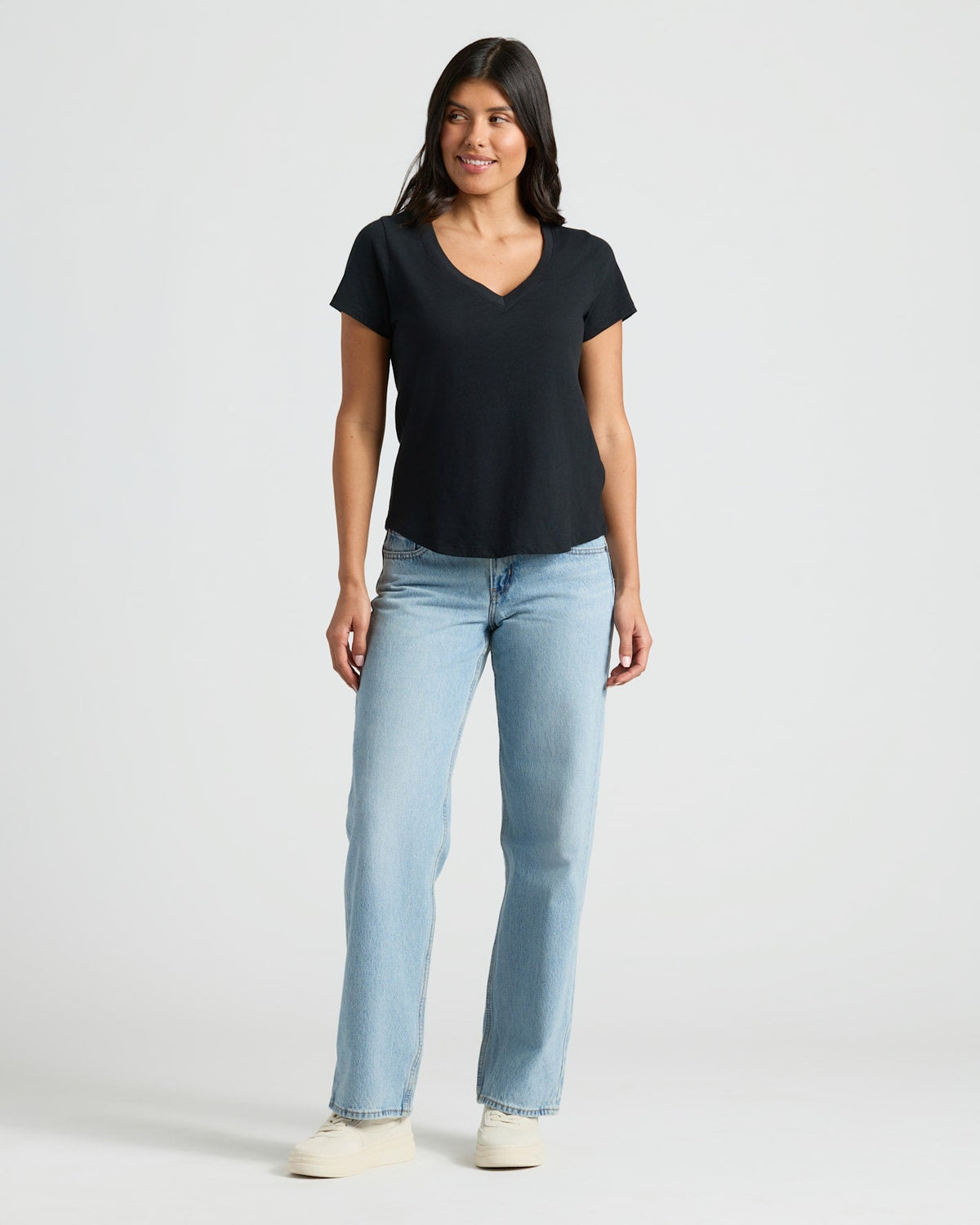 Womens Black & White Relaxed Slub V-Neck Tee 4-Pack