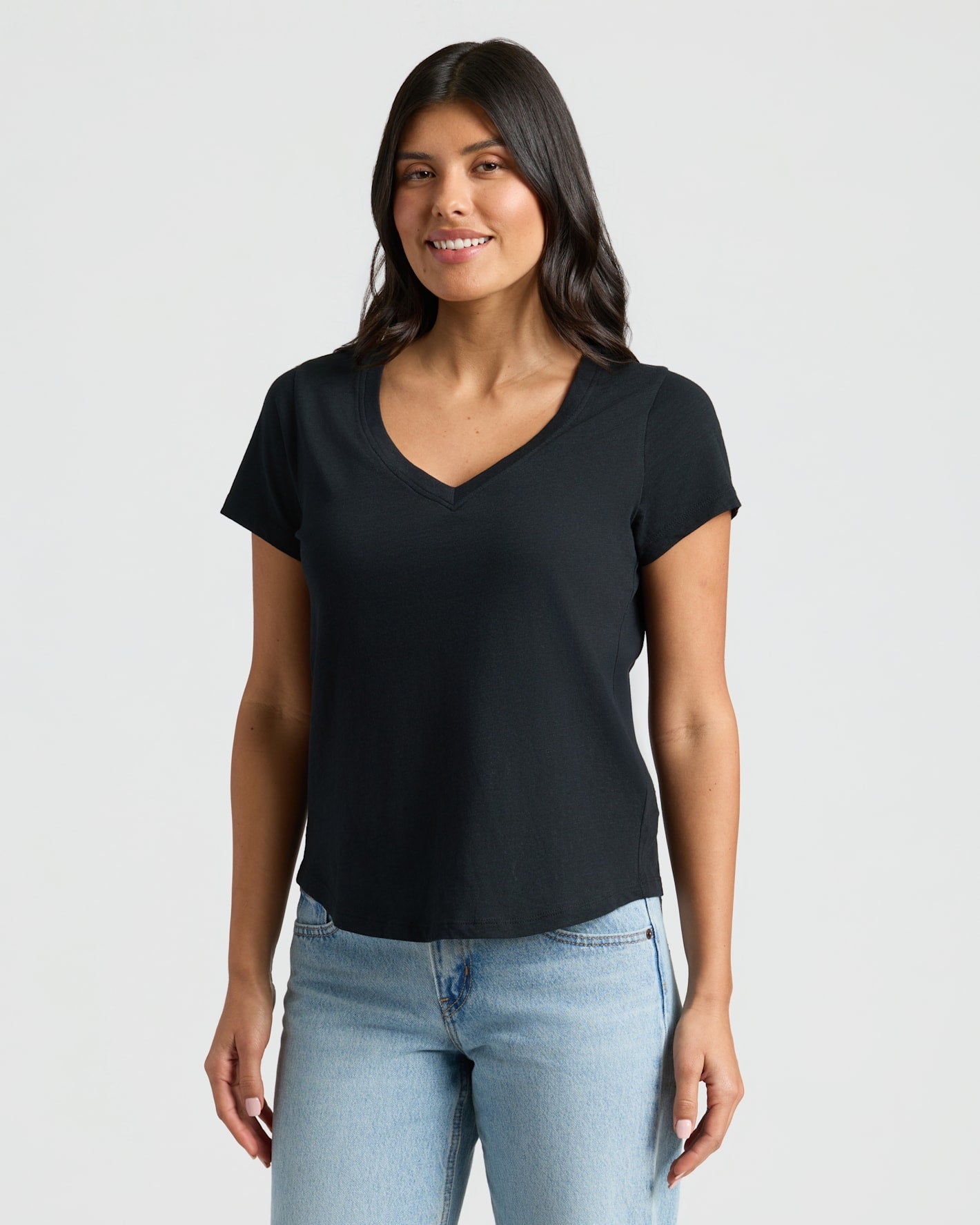 Womens Black & Oatmeal Relaxed Slub V-Neck Tee 2-Pack