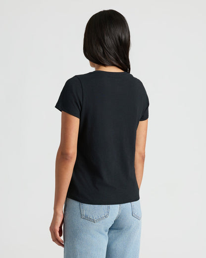 Womens Black & White Relaxed Slub V-Neck Tee 4-Pack