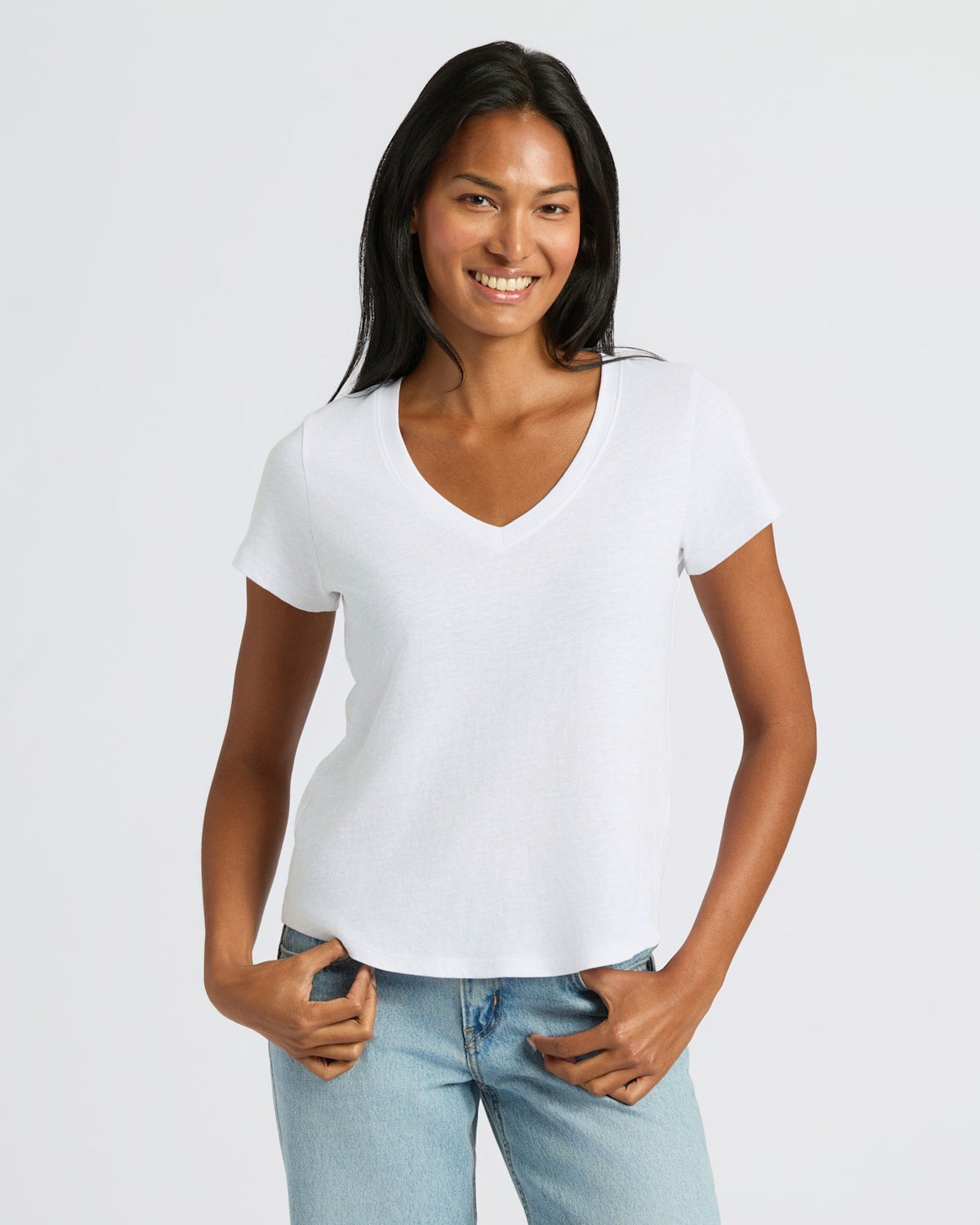 Womens Navy & White Relaxed Slub V-Neck Tee 4-Pack