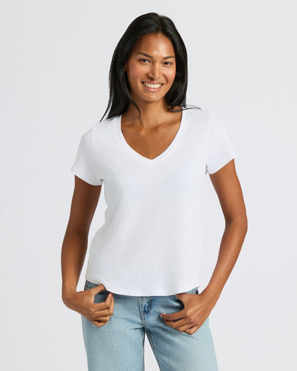 Womens Navy & White Relaxed Slub V-Neck Tee 4-Pack