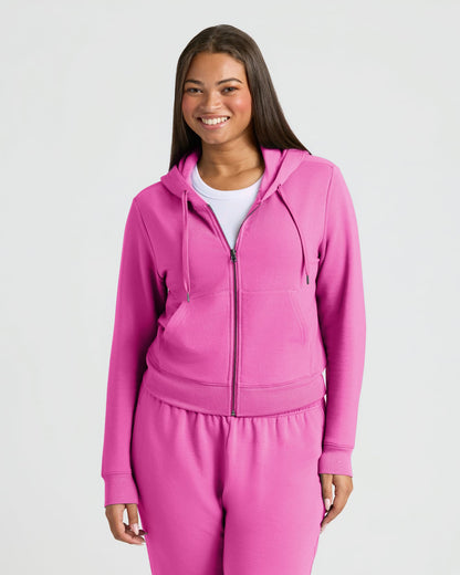 Womens Electric Fuchsia Crop Zip Hoodie & Relaxed Jogger 2-Pack