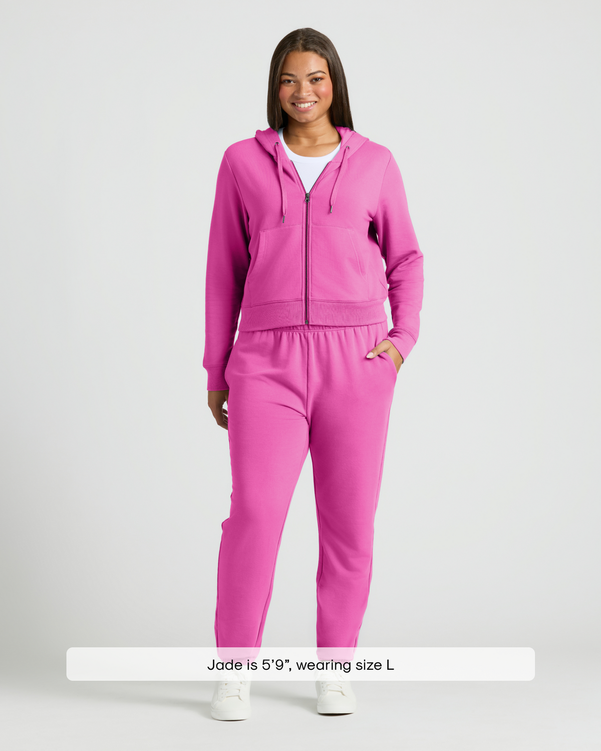 Womens Electric Fuchsia Crop Zip Hoodie & Relaxed Jogger 2-Pack