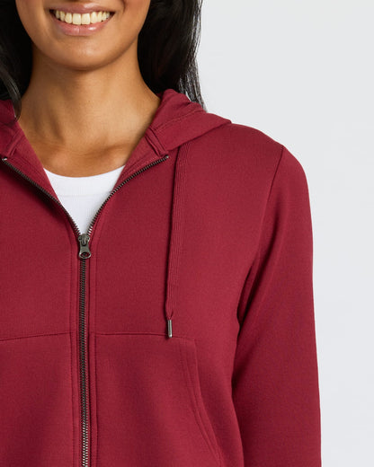 Womens Dark Maroon Crop Zip Hoodie & Relaxed Jogger 2-Pack