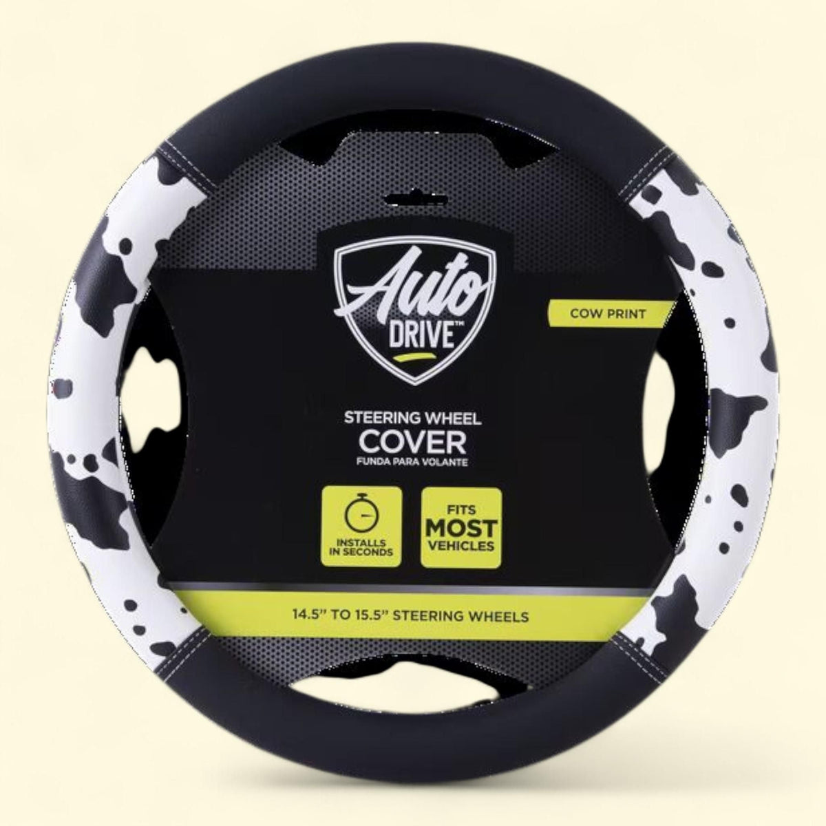 Auto Drive Steering Wheel Cover, Cow Print, Universal Fit, 1 count