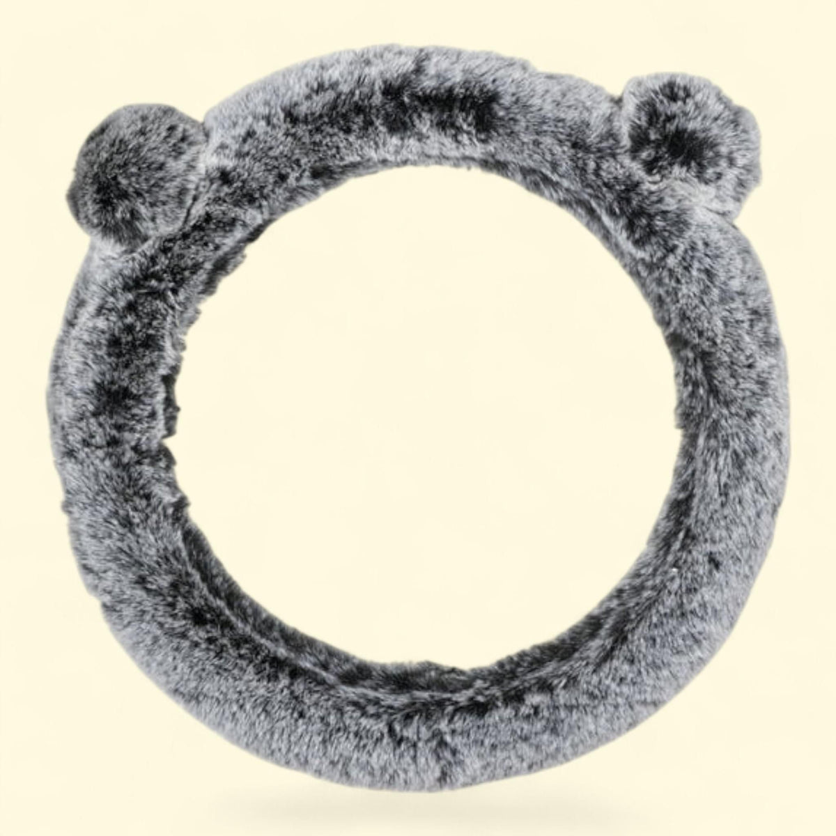 Auto Drive Steering Wheel Cover, Gray Fluffy Pom-Pom Ears, One Size