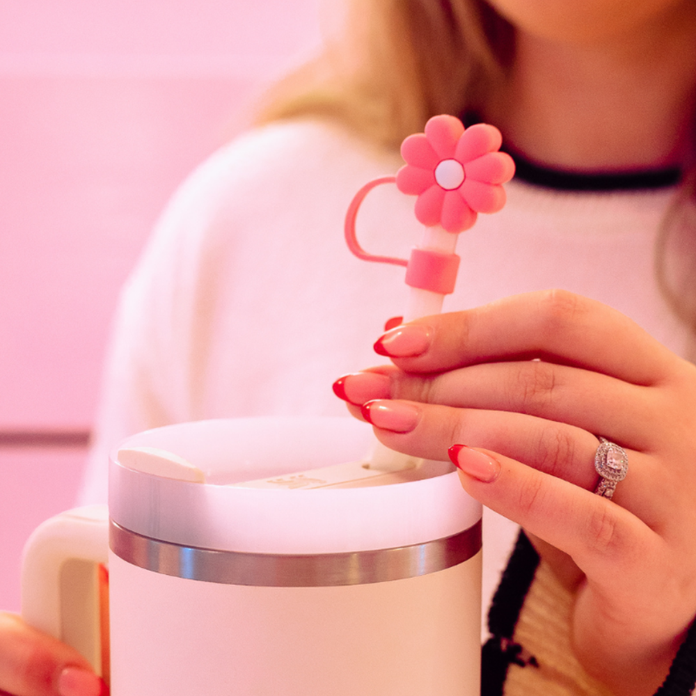 Pink & White Daisy Straw Cover