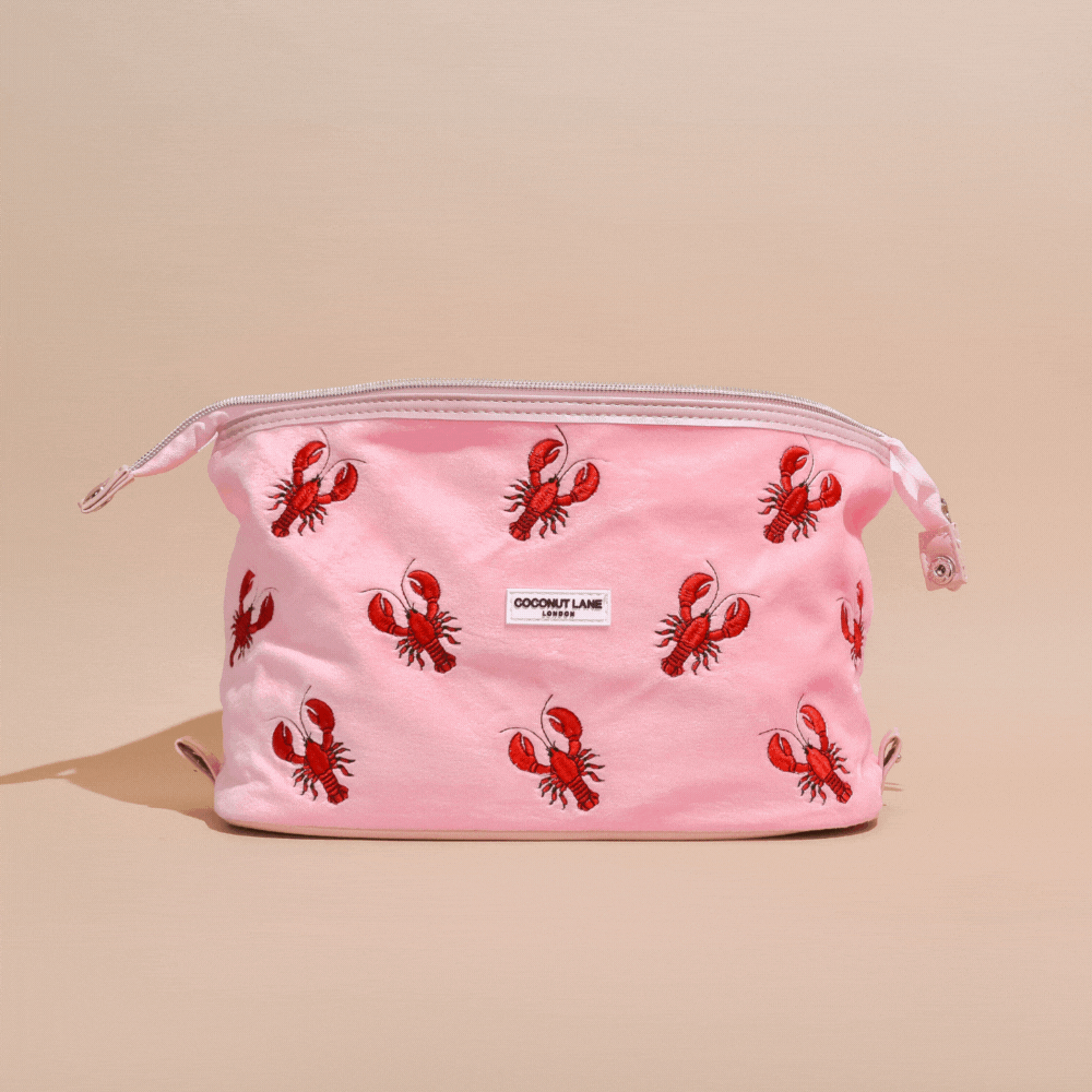 Expandable Makeup Bag - Pink Velvet Lobster