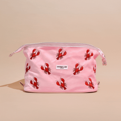 Expandable Makeup Bag - Pink Velvet Lobster
