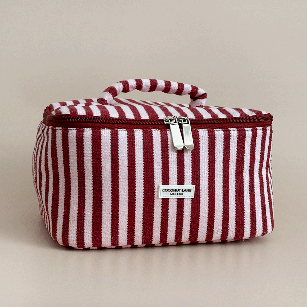 Travel Towel Vanity Case - Blushberry Scallop Stripes