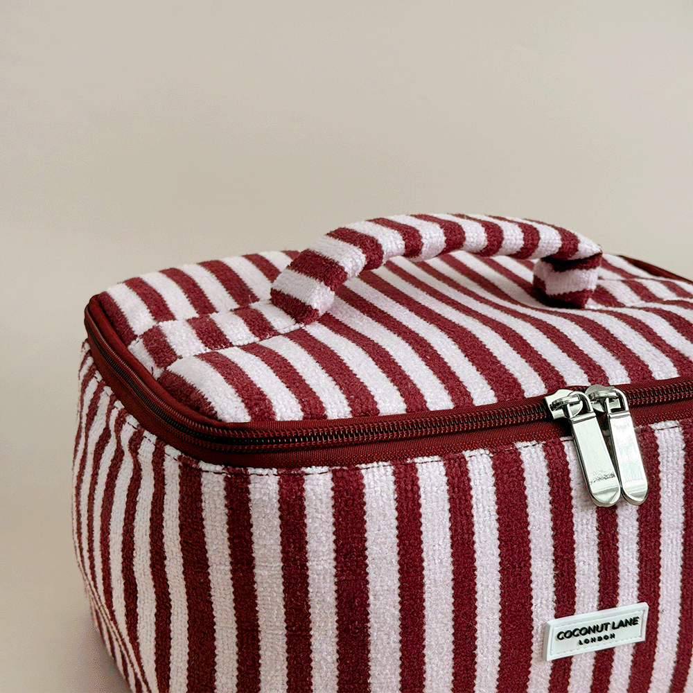 Travel Towel Vanity Case - Blushberry Scallop Stripes