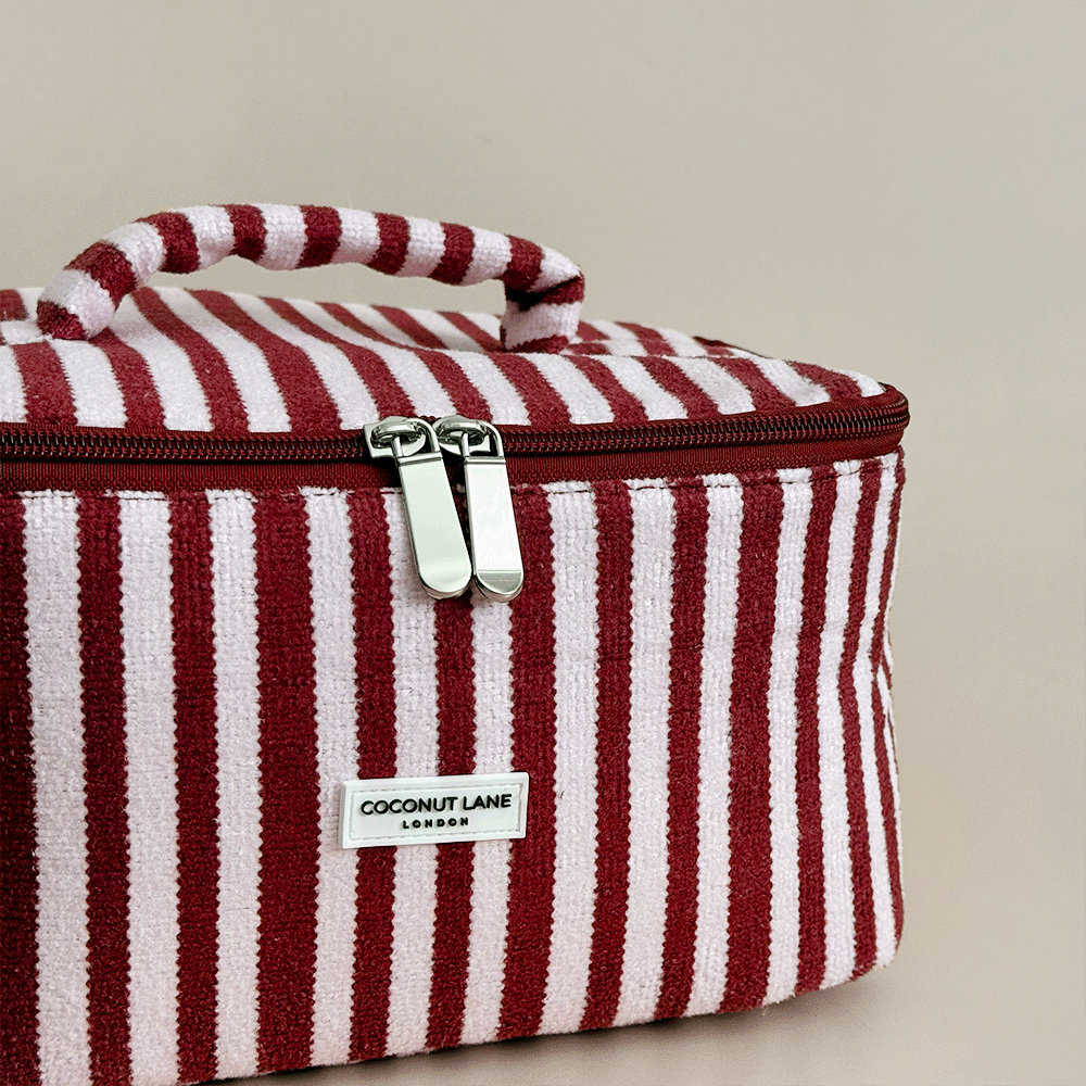 Travel Towel Vanity Case - Blushberry Scallop Stripes