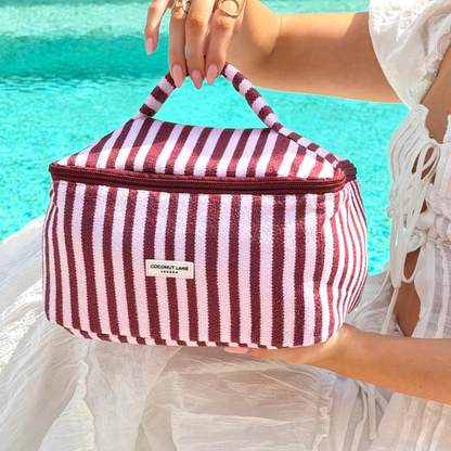 Travel Towel Vanity Case - Blushberry Scallop Stripes