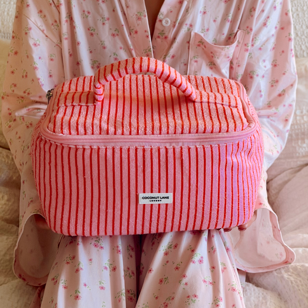 Travel Towel Vanity Case - Cherry Stripes