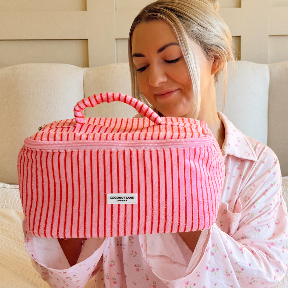 Travel Towel Vanity Case - Cherry Stripes