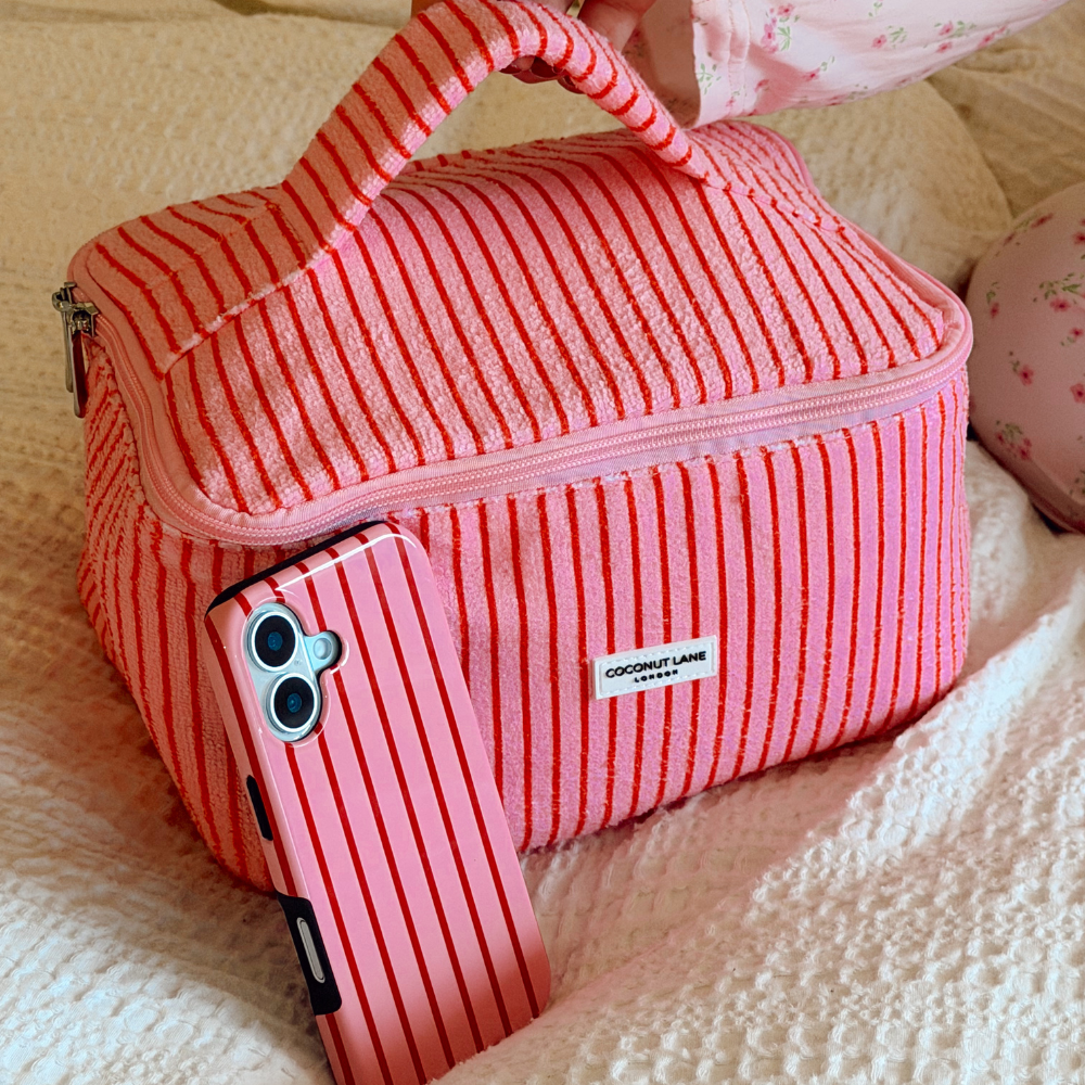 Travel Towel Vanity Case - Cherry Stripes