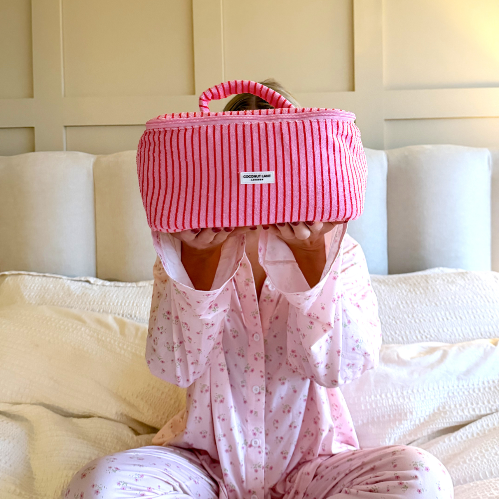 Travel Towel Vanity Case - Cherry Stripes