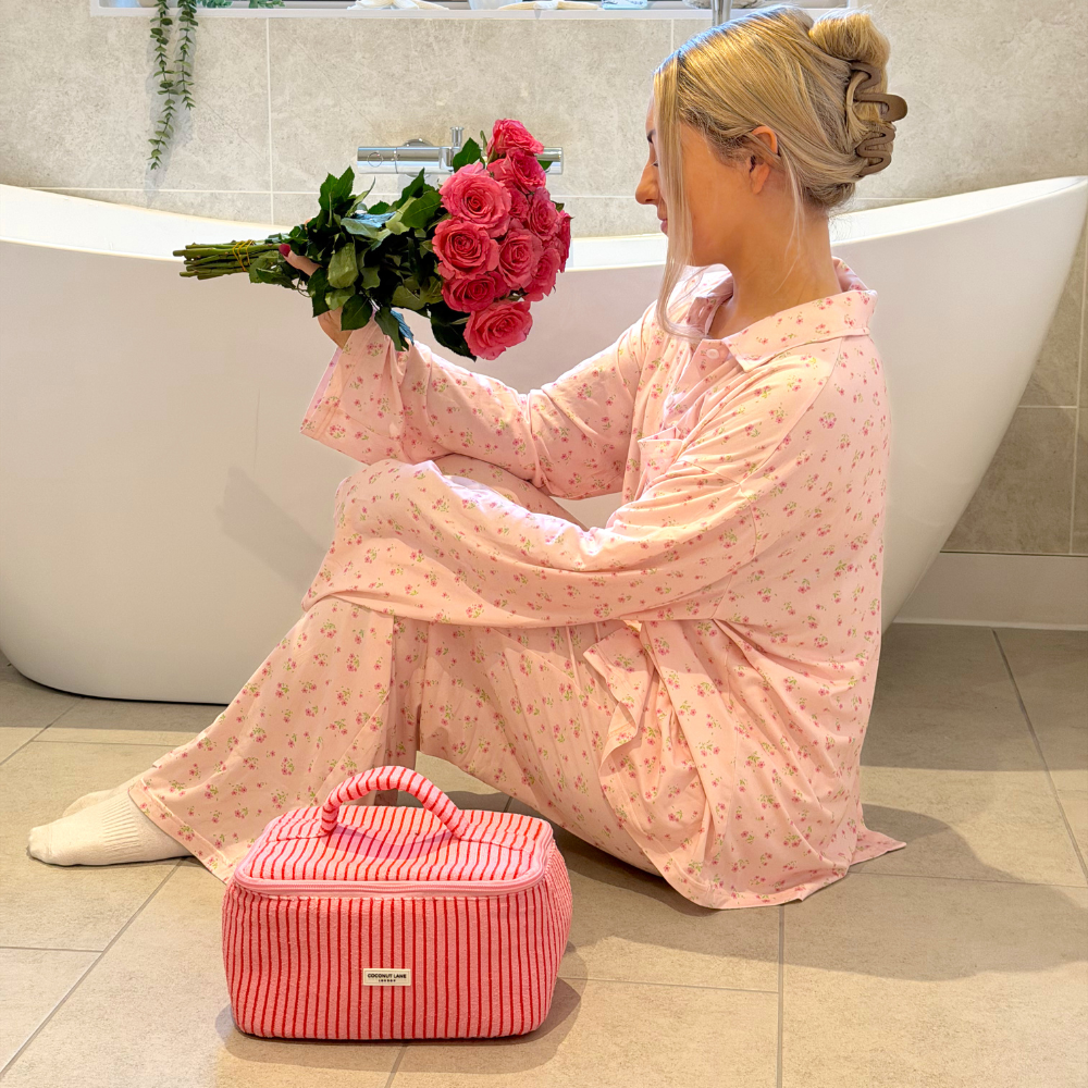 Travel Towel Vanity Case - Cherry Stripes