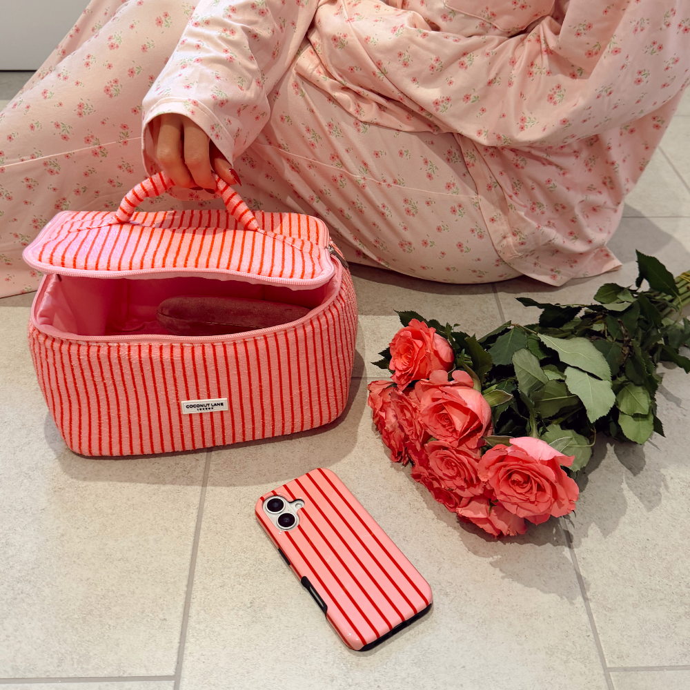 Travel Towel Vanity Case - Cherry Stripes