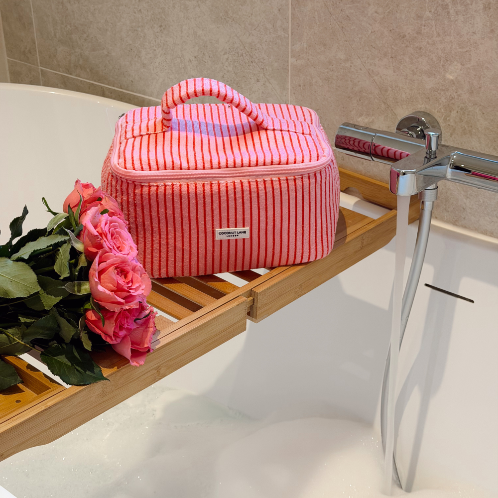 Travel Towel Vanity Case - Cherry Stripes